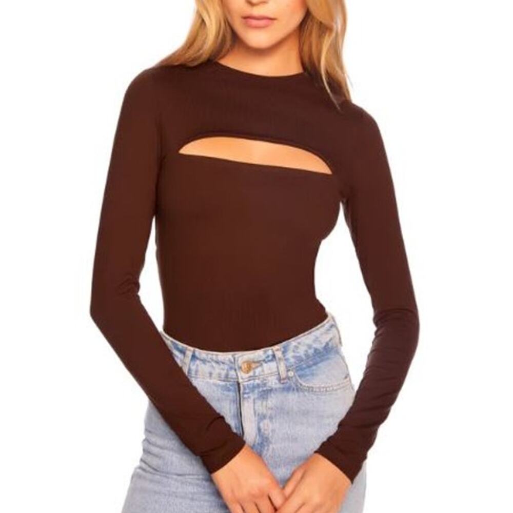 Susana Monaco Crew Slit Long Sleeve Top - Java Brown NWT Size Small